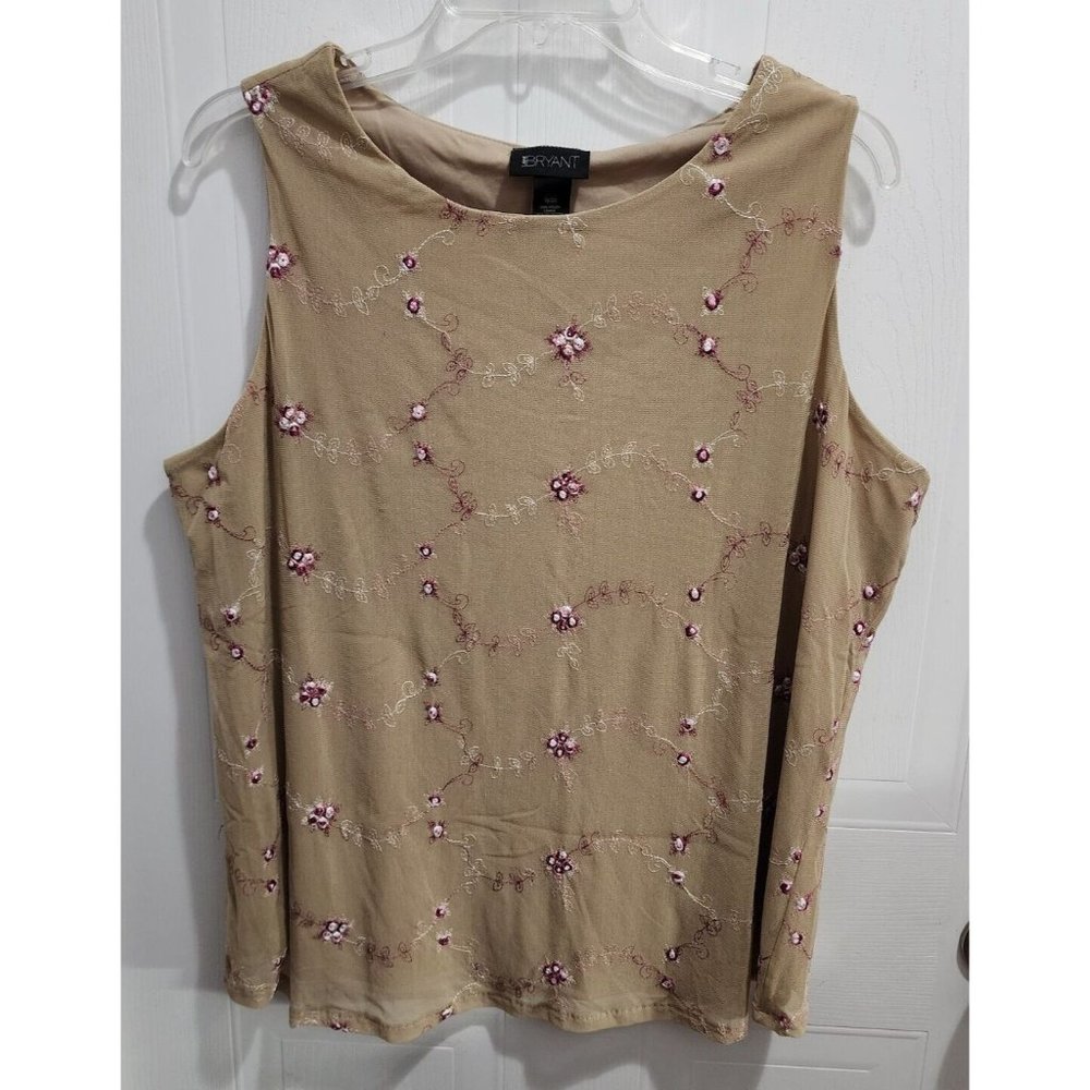 Lane Bryant Womens Sleeveless Blouse Stretch Top Ebbrpidered Floral Tan Sz 18/20